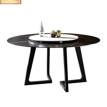 Дизайнерский Роскошный обеденный стол из круглой мраморной плиты с 6 стульями mesa esstisch furniture meuble marbre с золотой основой из нержавеющей стали