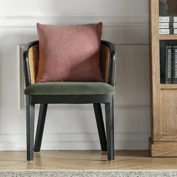 Обеденные стулья из ротанга из массива дерева, современная креативная мебель для столовой, обеденный стул со спинкой, Минималистичное кресло для отдыха и учебы