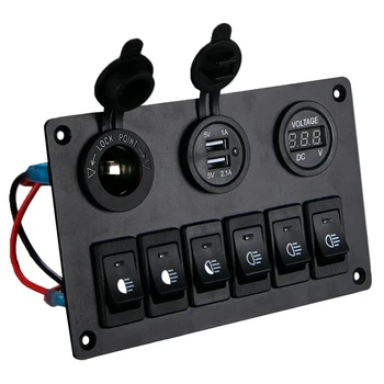 Панель переключателя на 6 банд с 12 В-24 В светодиодный цифровой вольтметр Двойное USB зарядное устройство прикуриватель для грузовика RV Лодка внедорожник