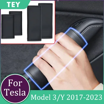Комплект Чехлов Для Внутренней Дверной Ручки Tesla Model 3 Y Кожаный Чехол Для Tesla Model Y Model 3 2017-2023 Аксессуары Протектор Ручки 4шт