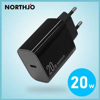 Быстрое зарядное устройство NORTHJO USB C PD мощностью 20 Вт для iPhone 14 13 12 11 Pro Max X 8 Plus Samsung EU Plug