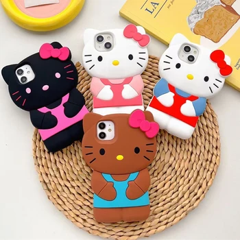 Sanrio Hello Kitty 3D Стереоскопический Чехол Для Телефона iPhone 15 14 13 12 11 Pro Max XR XS 7 8 Plus SE2 Силиконовая Мягкая Задняя Крышка Y2K