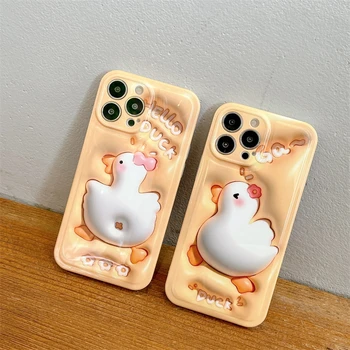 Модный 3D мультяшный чехол Cute Cat Duckling для iPhone 11 12 13 14 Pro Max, высококачественный противоударный чехол