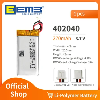 EEMB 402040 Аккумулятор 3,7 В 270 мАч литий-полимерный аккумулятор для видеорегистратора, фонарика, динамика Bluetooth, GPS, камеры