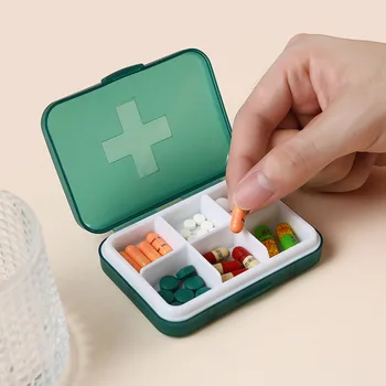 Портативная мини-аптечка для таблеток, контейнер для хранения таблеток, футляр для таблеток, маленький футляр-органайзер для таблеток, 6 ячеек для таблеток.