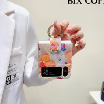 Корейский Роскошный Blu-ray Rainbow Flower Case Ring Чехол для телефона Samsung Galaxy Z Flip 3 4 5G Z Flip3 4 ZFlip3 Cover Z Flip4 Cover
