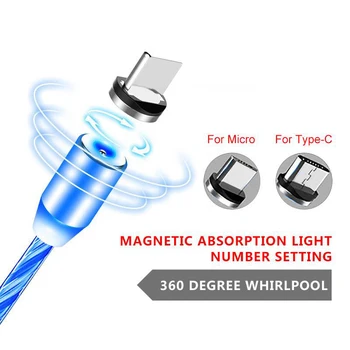2.4A Быстрая Зарядка С Плавным Освещением Micro USB Type C Магнитный Кабель Для Samsung LG Huawei Honor PSmart Y9 2019 Mate 9 10 20 Pro 20X