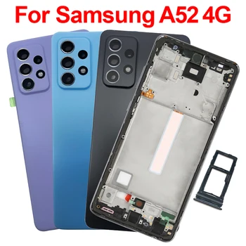 Средняя Рамка A52 4G Для Samsung Galaxy A52 A525 Задняя Крышка Батарейного Отсека, Задняя Крышка Корпуса, Объектив + Средняя Рамка С Лотком Для SIM-карты