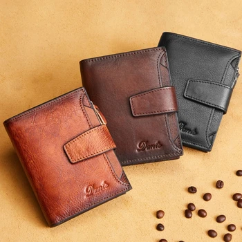 Новый винтажный мужской кошелек из натуральной кожи, мужской кошелек, портмоне, маленький мини-держатель для карт, цепочка для защиты от кражи