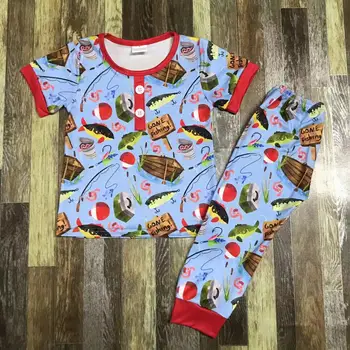 Восхитительная детская одежда из бутика в рыбацком стиле, пижамный комплект с красными кружевными штанами в тон 11