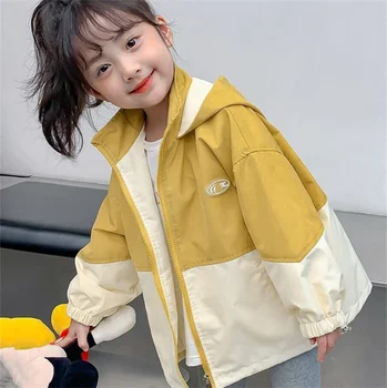 Куртка для девочек, Новая весенне-осенняя детская ветровка с капюшоном для девочек, Верхняя одежда для детей, тренч для девочек, Одежда для малышей 2-10 лет