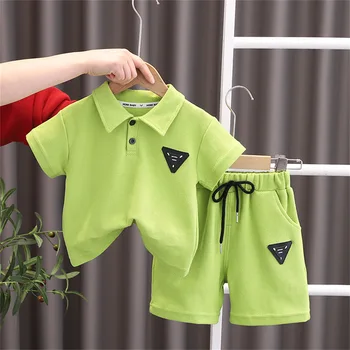 Новый детский Летний Комплект с короткими рукавами для Мальчиков и Девочек, Однотонная Повседневная футболка с короткими рукавами, Детская Летняя одежда