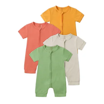 Детский комбинезон на молнии из мягкого бамбукового волокна, Летняя Одежда для мальчиков и девочек с коротким рукавом, комбинезон для новорожденных, пижама для девочек