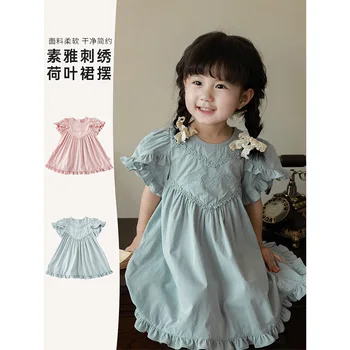 Одежда для девочек, летнее новое детское тонкое платье принцессы в виде листьев Лотоса с короткими рукавами