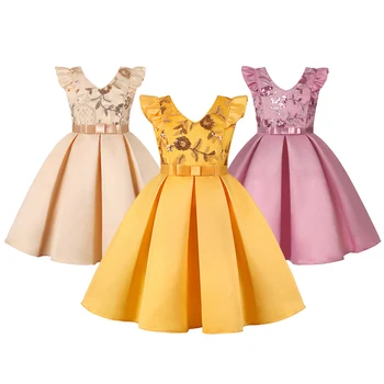 Платье с цветочными блестками для девочек, высококачественное Летнее модное платье без рукавов для маленькой принцессы, подарок на день рождения, детская одежда для 2-10 лет