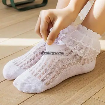 Кружевные носки для девочек, летние тонкие белые носки для девочек-танцовщиц, детские носки из дышащего хлопка принцессы, весна и осень