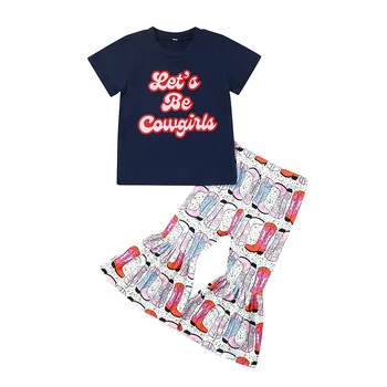 FOCUSNORM От 1 до 6 лет, Летние Комплекты одежды для маленьких девочек с буквенным принтом, Футболки с коротким рукавом + расклешенные брюки с рисунком