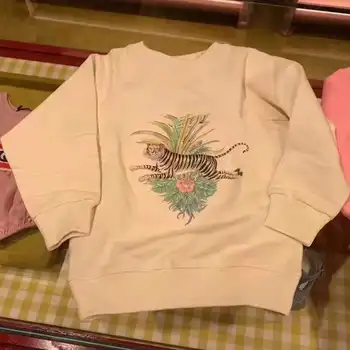 НОВАЯ толстовка с изображением тигра для маленьких девочек, детский белый пуловер, одежда для детей, детский однотонный свитер, топ для мальчиков