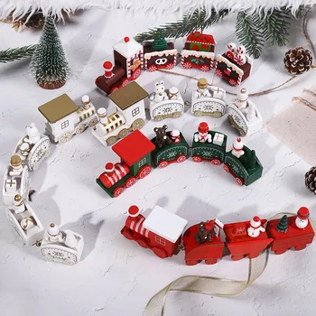 Рождественское украшение, деревянный поезд, красно-зеленый, белый Игрушечный поезд, украшения для Рождественской вечеринки, Праздничные подарки