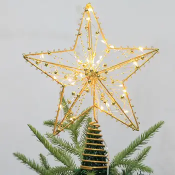 Светодиодная Рождественская елка Звезда, светодиодное украшение для рождественской елки на батарейках с полым дизайном в виде 3D пентаграммы, полый декор