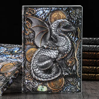 1шт Креативный ретро блокнот 3D Dragon A5 с тиснением для записей, дневник в кожаной обложке ручной работы, Подарочные канцелярские принадлежности
