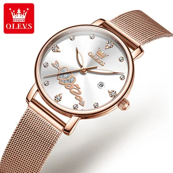 Женские часы OLEVS с водонепроницаемым сетчатым ремнем из нержавеющей стали, женские часы, кварцевые ультратонкие наручные часы, модные кварцевые женские часы