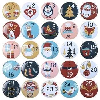 24шт рождественских значков-кнопок, Брошь-значок с номером Адвент-календаря для декора своими руками
