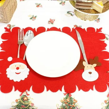 3шт рождественских ковриков для стола Рождественский Санта Олень Красный войлочный коврик для стола Рождественские салфетки для ужина Украшение стола