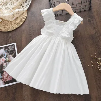 Платье для корейских девушек 2023, Летнее тонкое платье на бретелях, Кружевное белое платье принцессы для девочек