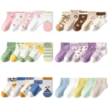 5 пар / лот, детские носки от 0 до 12 лет, весенне-летние хлопчатобумажные носки, красочные дышащие носки для мальчиков и девочек, милые носки-сетки для новорожденных