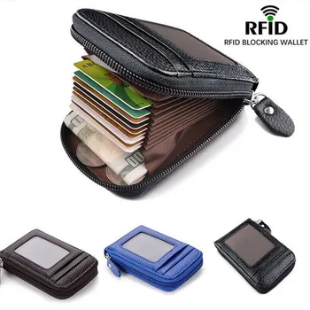 Новый винтажный мужской кошелек из натуральной кожи, держатель для кредитных карт, RFID-блокирующая молния, мешочек для денег, чехол для защиты карт, карманный чехол