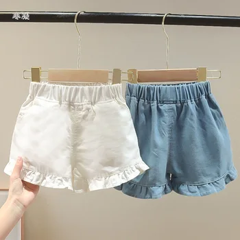 Летняя одежда для девочек 2023 года, детская верхняя одежда, Шорты с рюшами, крутые тонкие джинсовые брюки для маленьких девочек