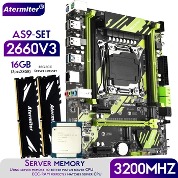 Материнская плата Atermiter X99 AS9 D4 В комплекте с процессором Xeon E5 2660 V3 LGA 2011-3 2шт X 8 ГБ = 16 ГБ 3200 МГц DDR4 Memory REG ECC RAM