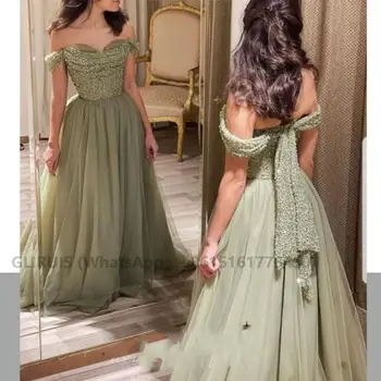 Праздничное платье принцессы зеленого цвета трапециевидной формы, элегантное вечернее платье с открытыми плечами, платья для выпускного вечера с пайетками на груди ручной работы
