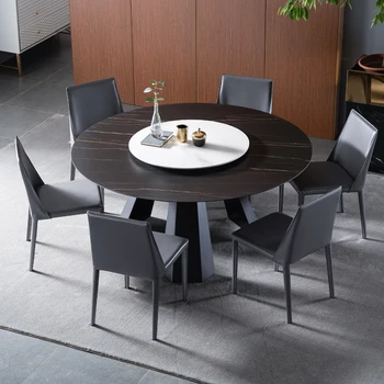 Импортированный из Италии стол из каменной плиты, стул для круглого стола, комбинированный круглый стол с поворотным столом, современный простой маленький семейный стол