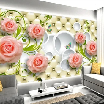wellyu Элегантные розы мягкая упаковка 3D фоновая стена на заказ большая фреска зеленые обои papel de parede