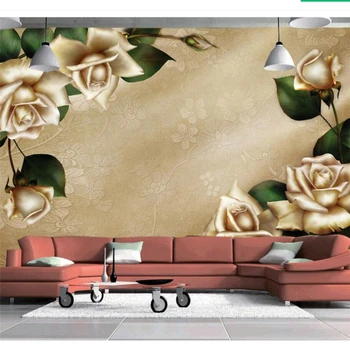 wellyu обои из папье-маше для стен 3 d Обои на заказ Золотая Роза Европейский телевизор настенные фрески фотообои