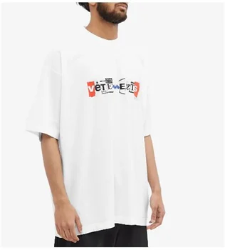 2023 Летняя футболка VETEMENTS Пара, Фрагмент наклейки с логотипом, Корейский свободный модный топ с коротким рукавом наполовину