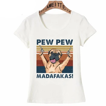 Новая летняя женская классическая футболка с забавным бульмастифом Pew Pew в стиле коллекционной собаки, повседневные топы для девочек, женские белые футболки