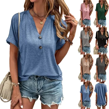 Весенне-летняя блузка 2023, однотонная, с витой пряжкой, модная, с коротким рукавом, женская