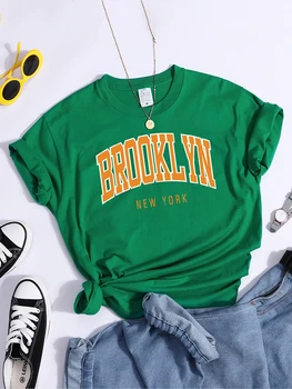 Футболка с принтом Бруклин, Нью-Йорк, свободные креативные футболки с круглым вырезом, индивидуальные футболки, мягкая удобная женская одежда