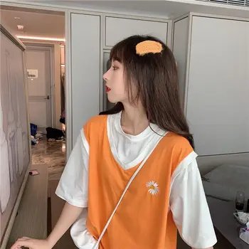 женские футболки, поддельные футболки с принтом Маленькой маргаритки с коротким рукавом, баскетбольная форма, студенческая корейская повседневная свободная негабаритная