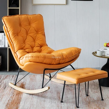 Скандинавские кожаные стулья для Гостиной Современная Легкая Роскошная Бытовая мебель Ленивый Диван Кресло-качалка Домашнее кресло для отдыха на Балконе