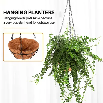Плантатор для подвесных корзин Black Growers с цепочкой, горшок для цветочных растений, украшение для домашнего сада и балкона-8 дюймов