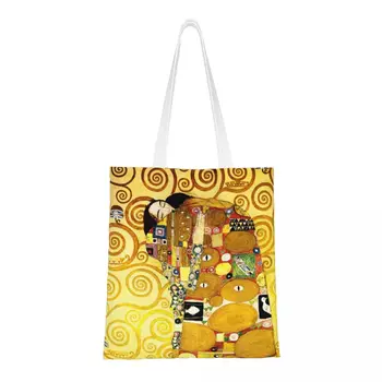 Gustav Klimt The Embrace Сумки-тоут для продуктовых покупок, женские сумки-тоут на холсте с кавайной росписью, сумки для покупок через плечо, сумки большой емкости