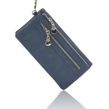 2023 Новый винтажный Матовый длинный кошелек на двойной молнии, Женская складная сумка для мобильного телефона большой емкости, Женский кошелек