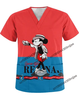 Униформа медсестры Disney с карманом, Корейская уличная одежда Y2k, женские топы, Женские футболки для женщин, одежда больших размеров, топы, блузка Yk2
