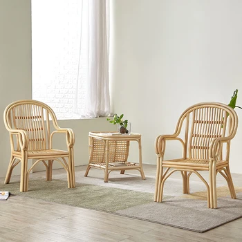 Горячая распродажа, домашний ротанговый стул для взрослых, плетеный стул из ротанга, тканый стул для пожилых, подлокотник, плетеный стул, комплект из трех предметов, спинка стула натуральная