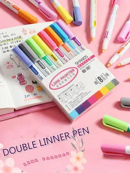 Deli classic 8 цветов двойной лайнер хайлайтер фломастеры для офиса и школы дети подписывают каракули набор ручек kawaii канцелярские принадлежности