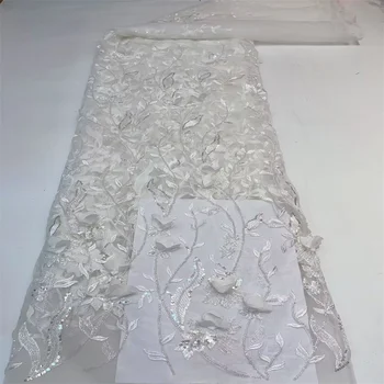 2023 Элегантная Африканская кружевная ткань 5 Ярдов Высококачественный 3D Цветок Мягкий Французский тюль Кружева для свадебных белых женских платьев в Нигерийском стиле